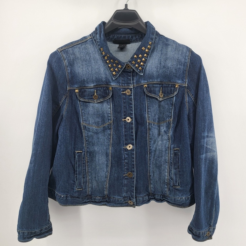 Lane Bryant Denim Jacket Size 22 Studded Collar Blue Jean Trucker Button Up